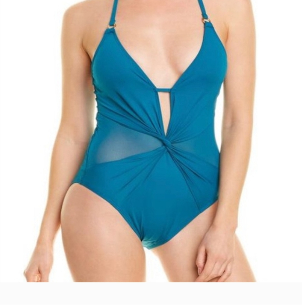 NWT. La Banca Mesh-Merizing Halter One Piece Swimsuit Sz.8